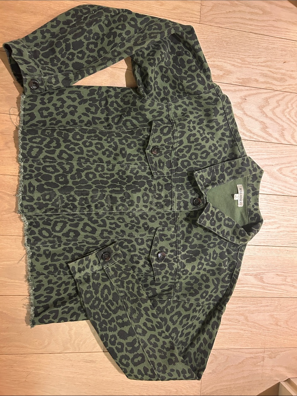 Wild Honey Green Leopard Print Jean Jacket